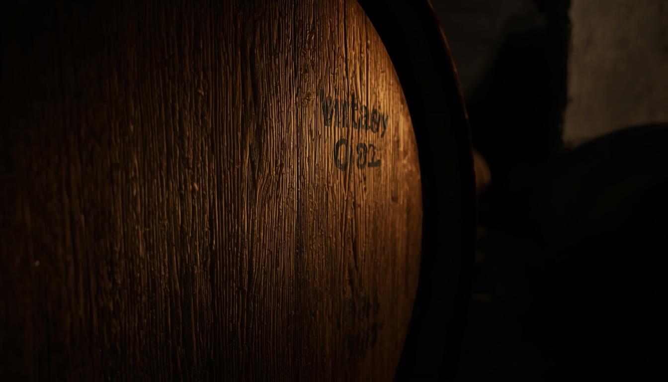 Vintage oak barrel in the Alchemist cellar