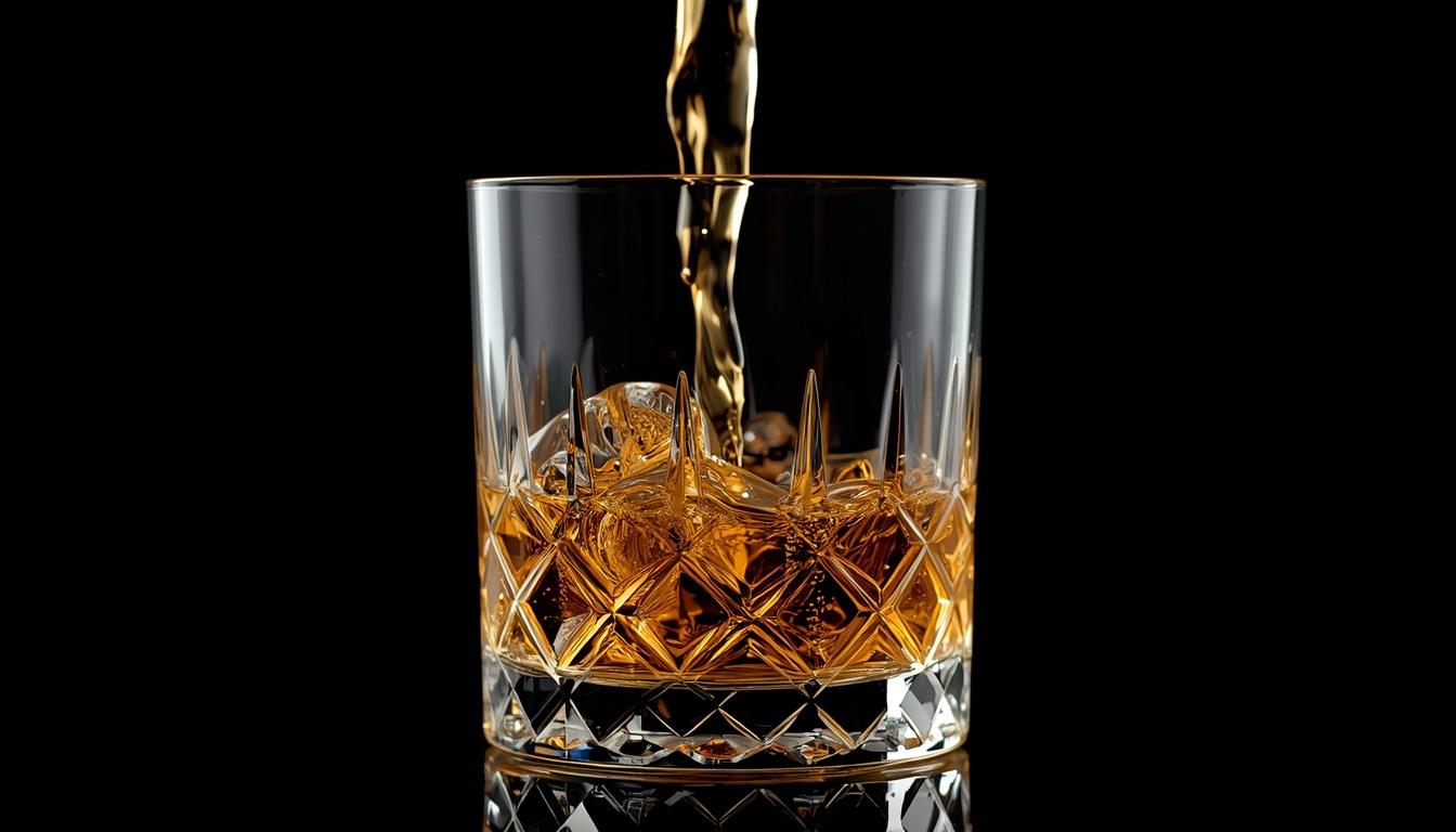 Whisky pouring into a crystal glass